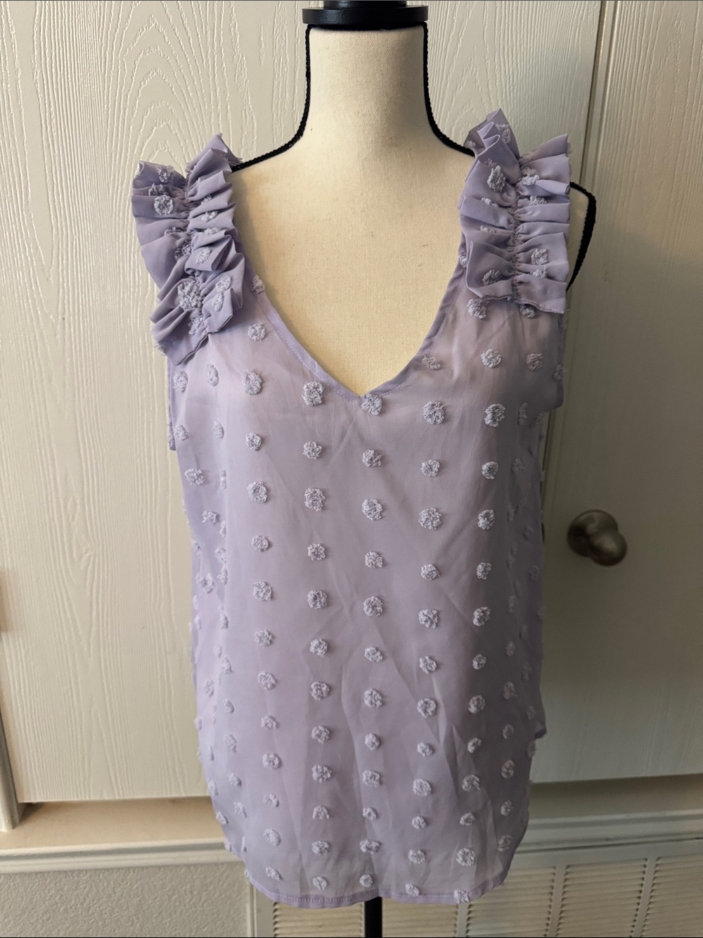 Lilac Ruffle Shoulder Rosette Tank